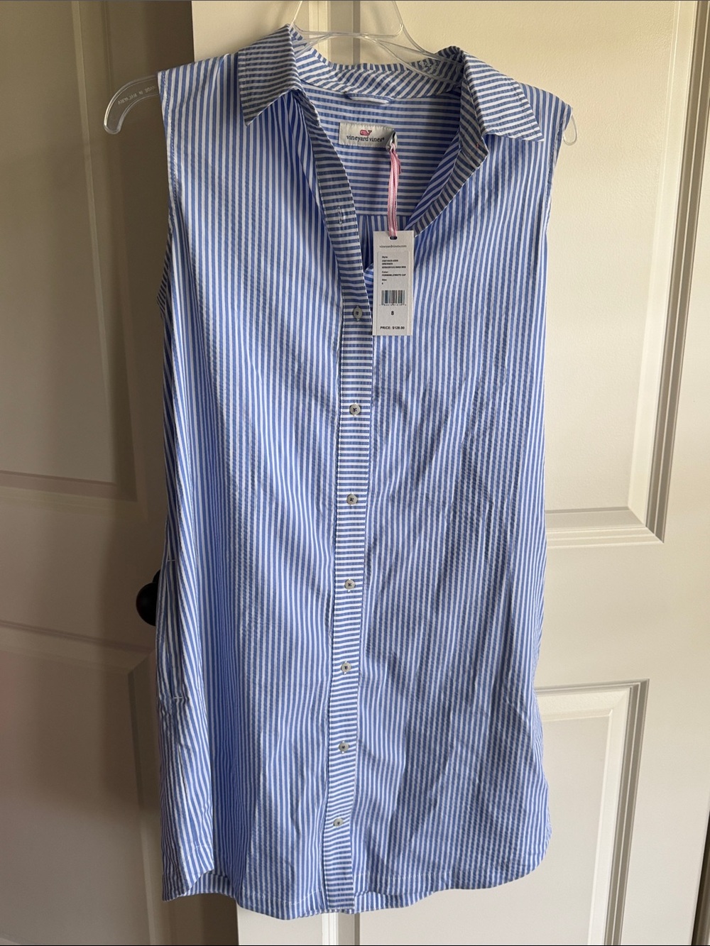 Vineyard Vines Blue and White Striped Sleeveless Button-Down Dress